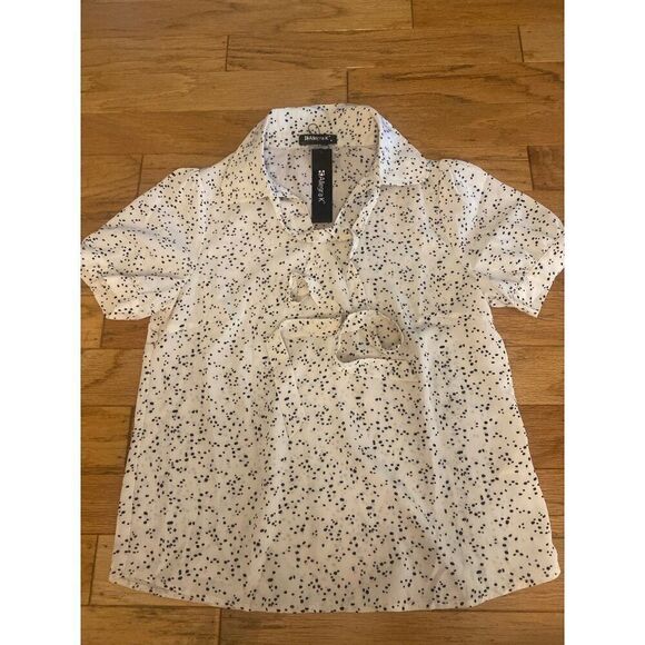 NWT Allegra K Women's White & Black Polka Dot Short Sleeve Blouse Size Medium - Picture 1 of 9
